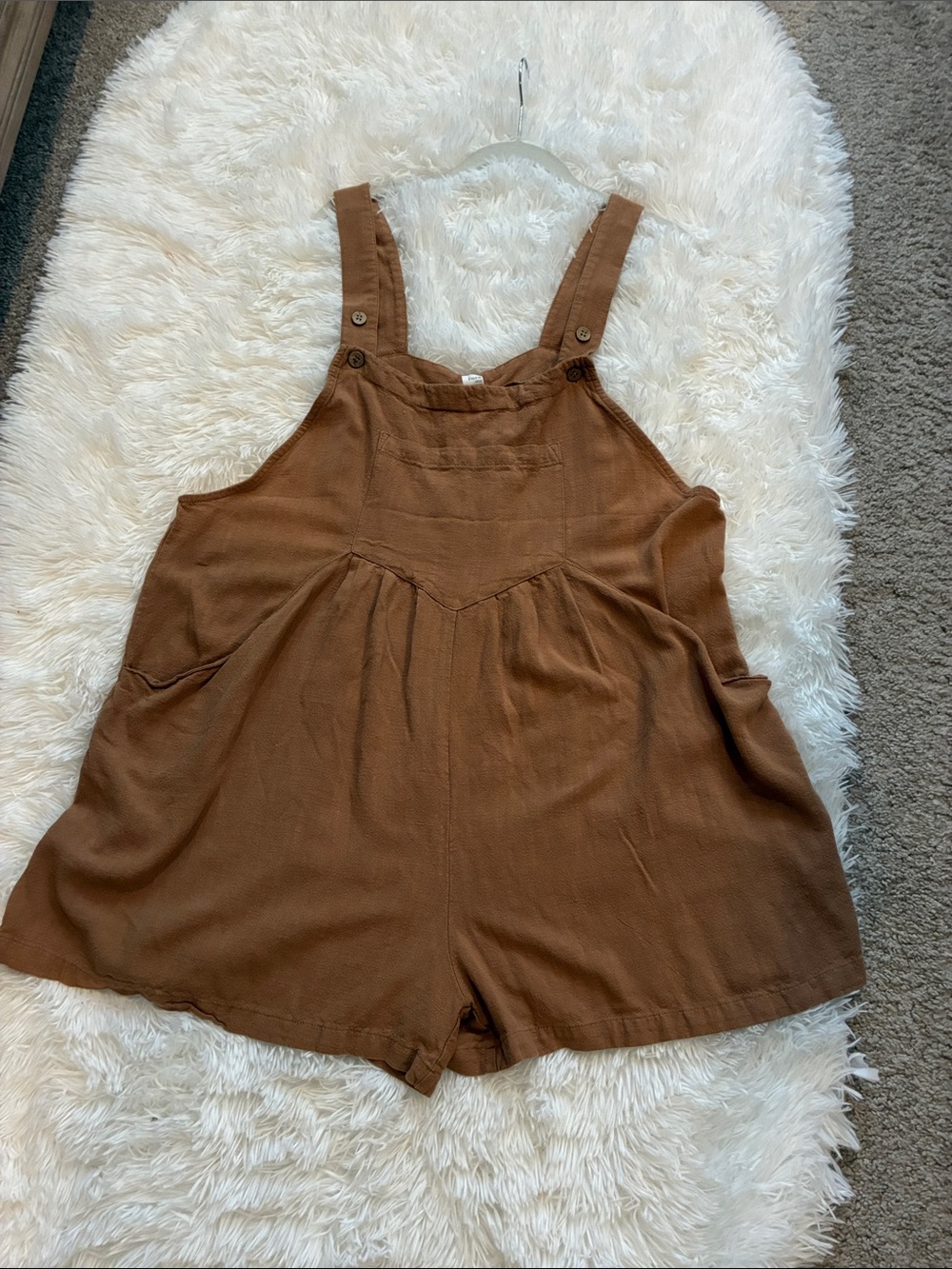 Women's Brown Linen-Feel Shortall Bodysuit Romper